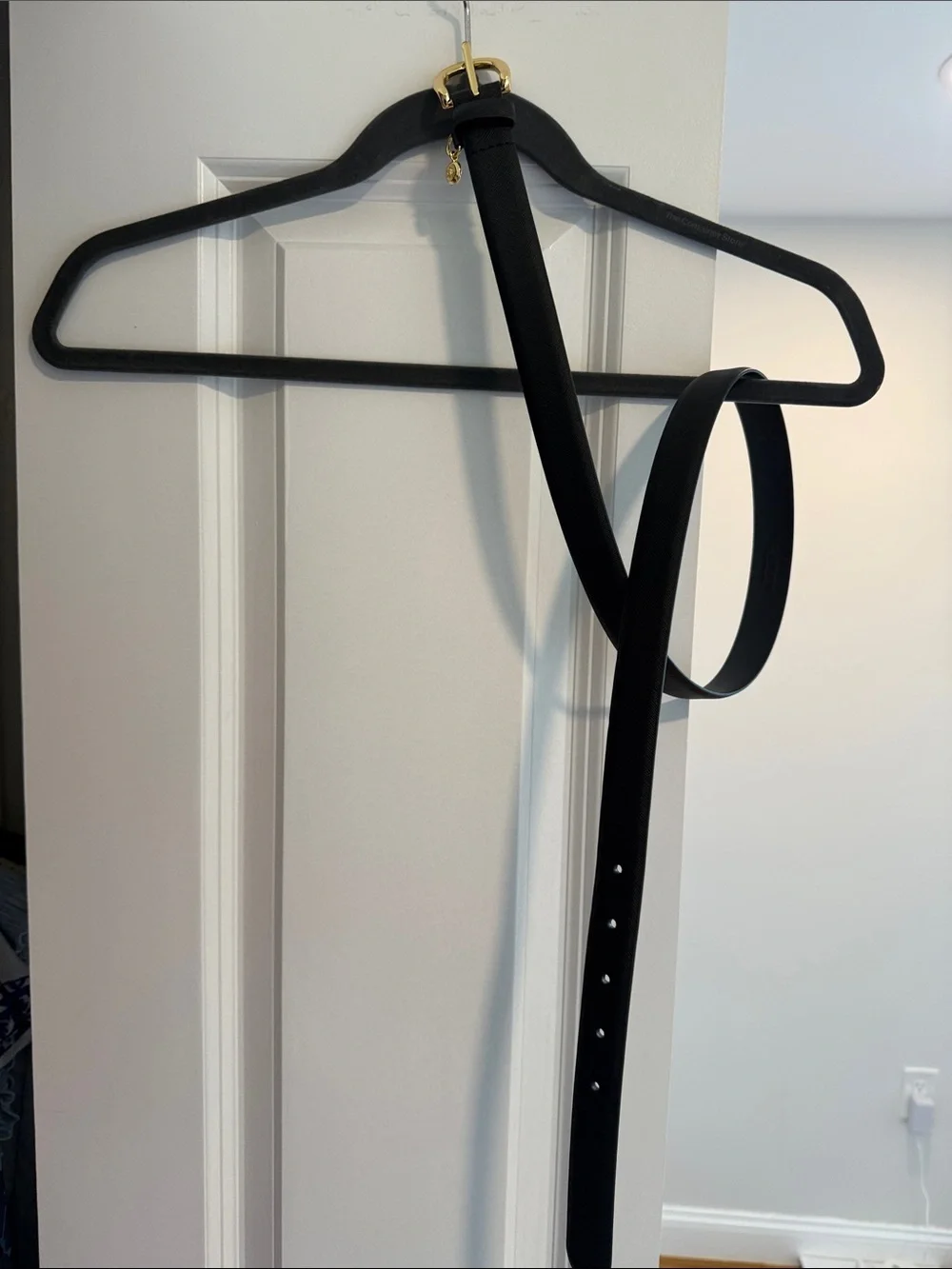 Black Textured Belt with Gold Buckle and Charm